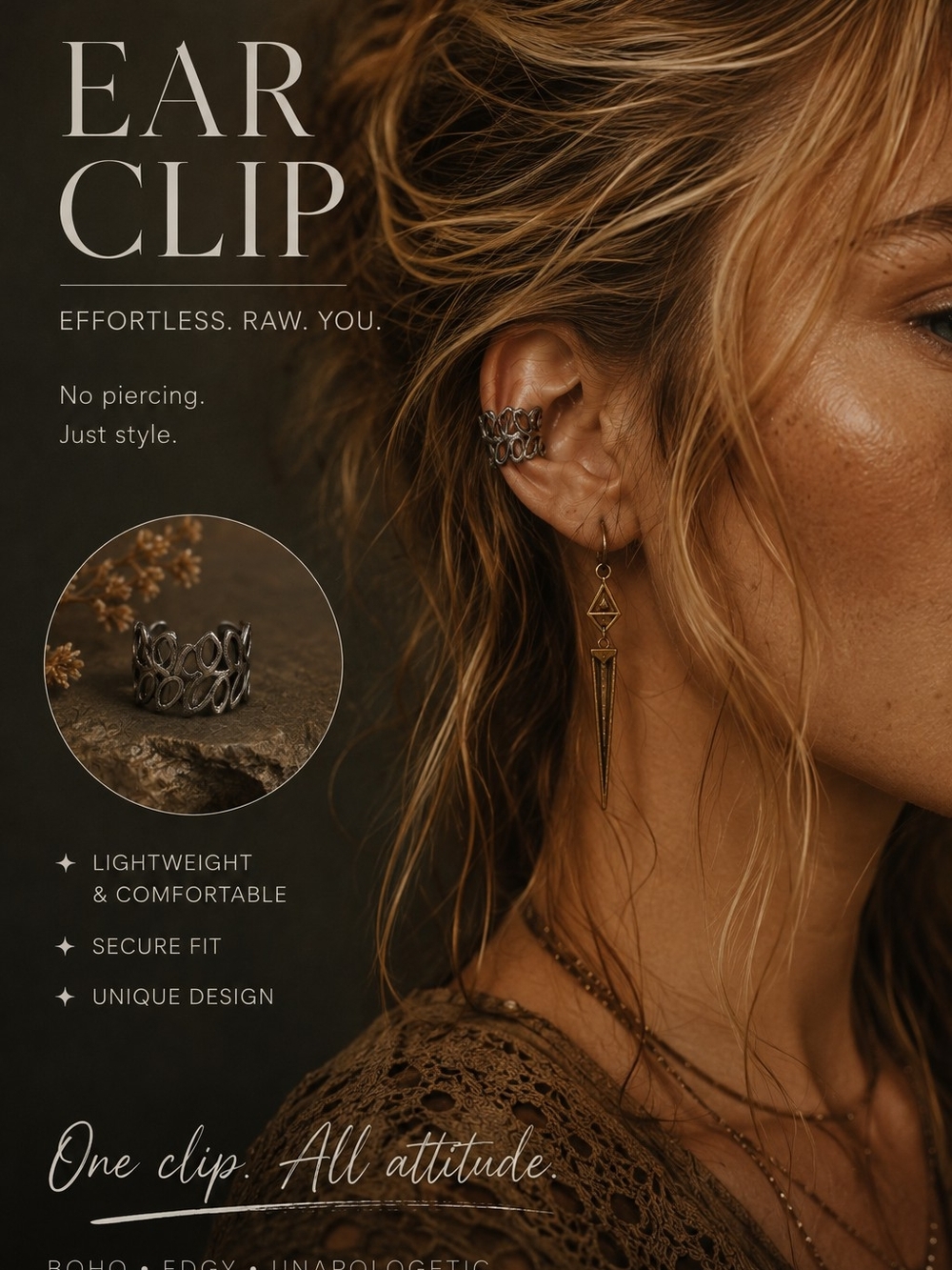 Silver Open-Link Ear Clip — Stylish No-Piercing Jewelry